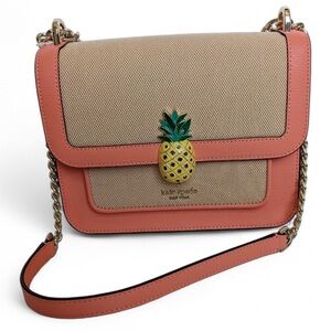 Kate Spade Pineapple Bling Orange Beige Crossbody Remi Flap Bag Chain Strap